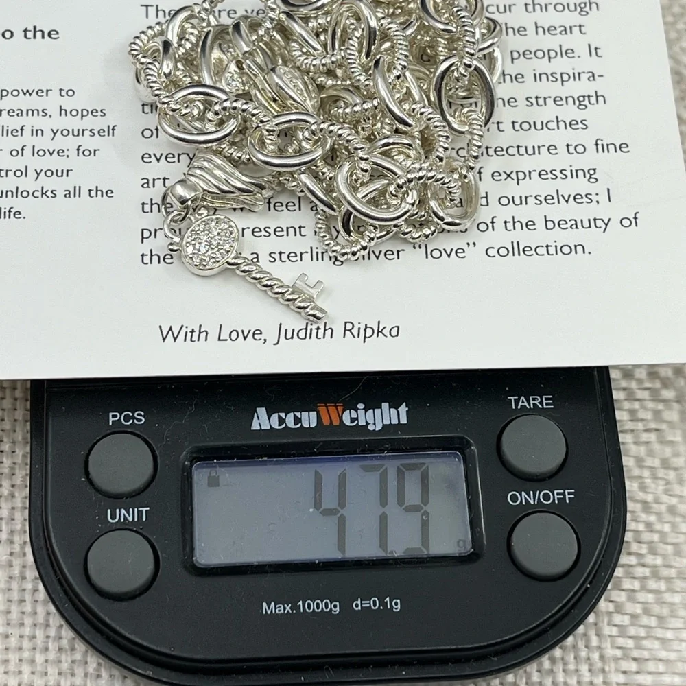 💎 Vintage Judith Ripka Sterling Silver Heart & Key Statement Necklace w/Box Cer - Picture 15 of 16